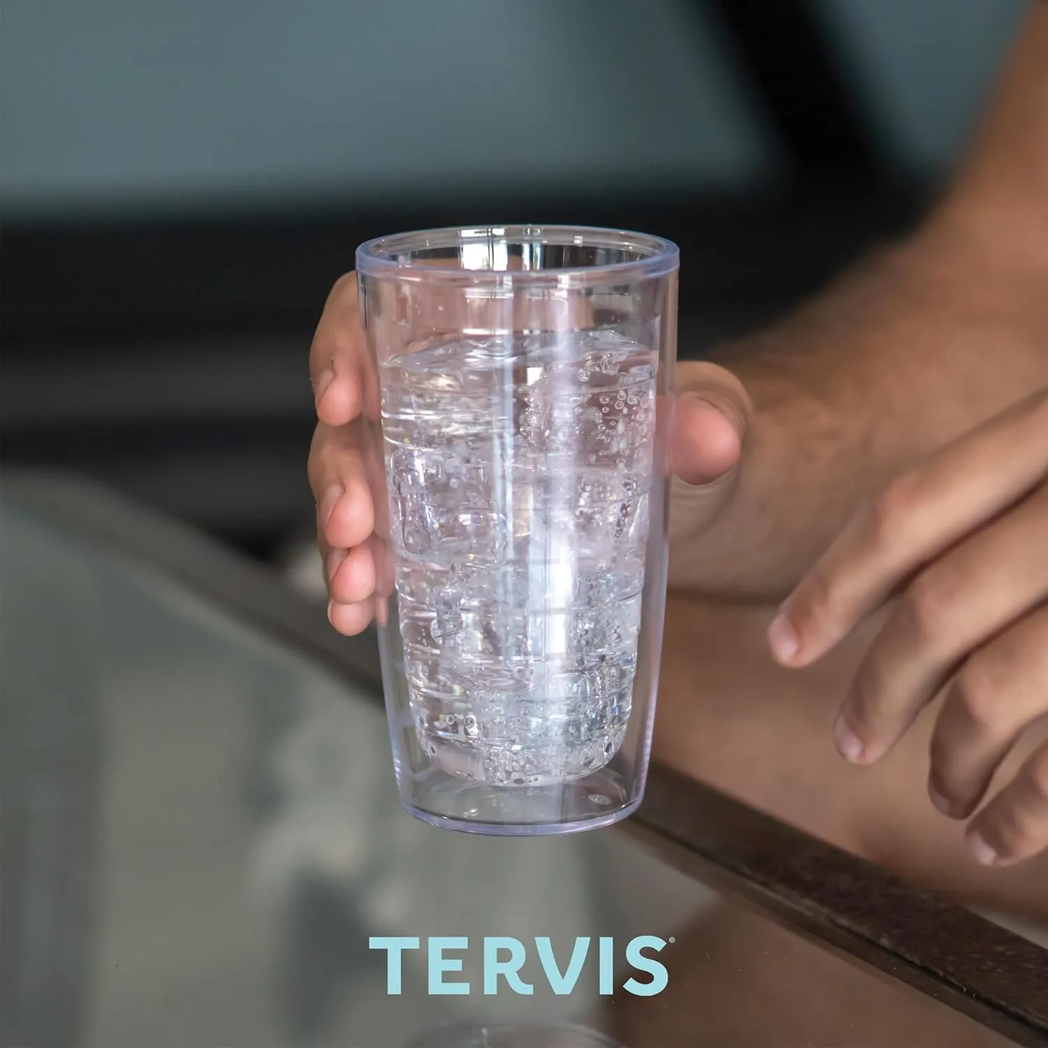 Tervis Clear & Colorful Tabletop Made in USA Double Walled Insulated Tumbler Travel Cup Keeps Drinks Cold & Hot, 16oz - 4pk, Clear and Red