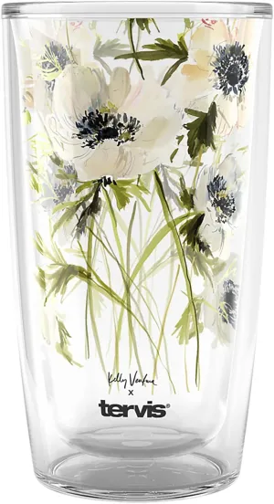 Tervis Kelly Ventura Floral Vista Crystal Collection White Wildflower Made in USA Double Walled Insulated Tumbler Travel Cup Keeps Drinks Cold & Hot, 16oz, White Wildflower