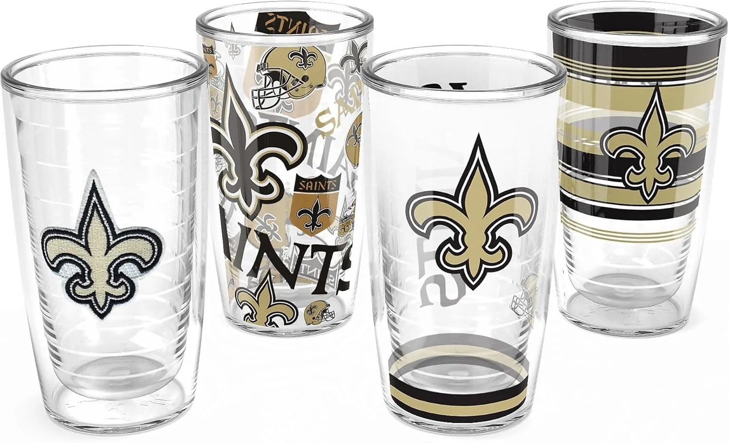 Tervis NFL New Orleans Saints - Assorted Made in USA Double Walled Insulated Tumbler Travel Cup Keeps Drinks Cold & Hot, 16oz 4pk, Classic