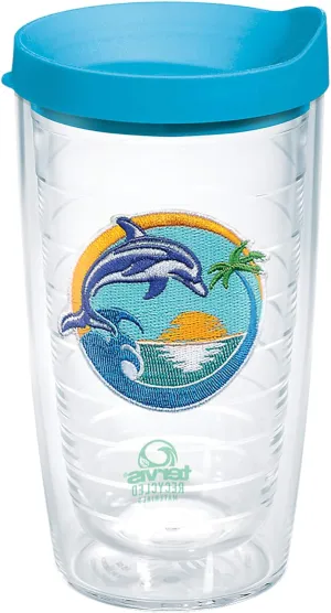 Tervis Recycled Dolphin Wave Made in USA Double Walled Insulated Tumbler Travel Cup Keeps Drinks Cold & Hot, 16oz, Dolphin Wave
