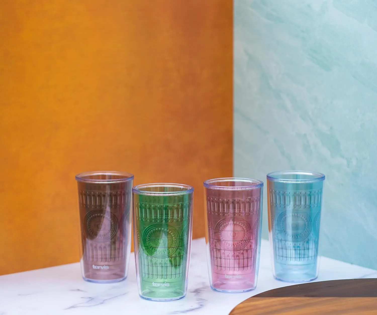 Tervis Romantic Embossed Hobnail Collection Made in USA Double Walled Insulated Tumbler Travel Cup Keeps Drinks Cold & Hot, 16oz, Blue Moon