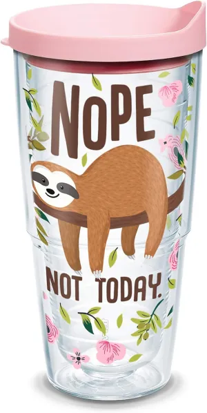 Tervis Sloth Nope Not Today Made in USA Double Walled Insulated Tumbler Travel Cup Keeps Drinks Cold & Hot, 24oz, Classic
