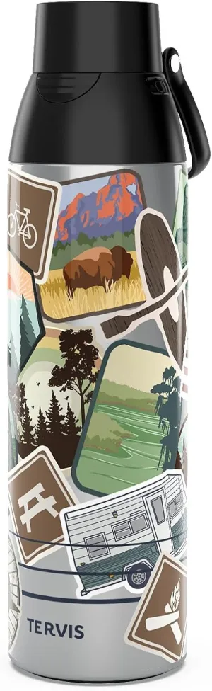 Tervis Venture Water Bottle Camp Stickers Triple Walled Insulated Tumbler Travel Cup Keeps Drinks Cold & Hot, 26oz, Stainless Steel