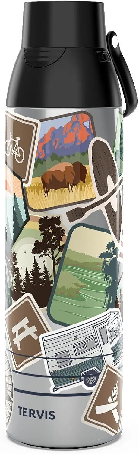 Tervis Venture Water Bottle Camp Stickers Triple Walled Insulated Tumbler Travel Cup Keeps Drinks Cold & Hot, 26oz, Stainless Steel