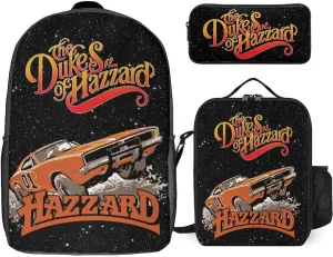 The Action Dukes Comedy Of TV Hazzard Backpack Set 3 Pieces Multifunctional Unisex Book Bags for Men Classic Basic Daypacks-Traveling Computer Backpacks Suitable for Laptop Office