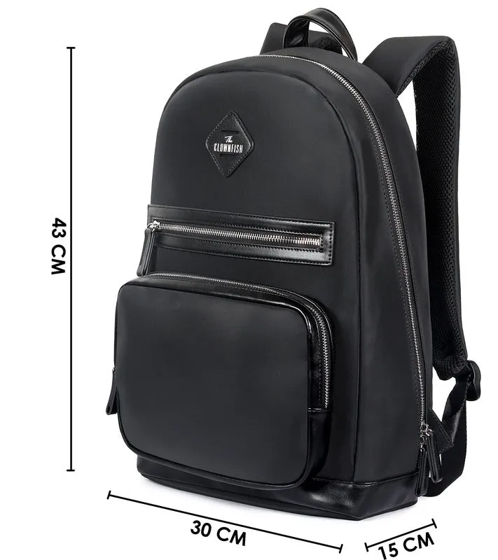 THE CLOWNFISH Onyx Faux Leather 19 Litres Unisex Travel Laptop Backpack for 14 inch Laptops (Black)