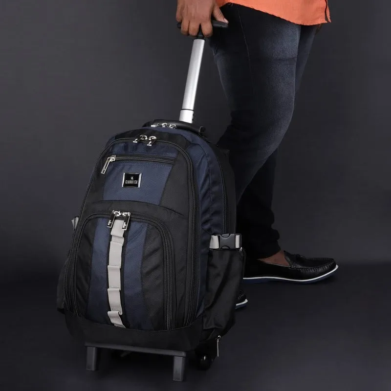 THE CLOWNFISH Transit 51 Litre Water Resistant Polyester Two Wheel Laptop Trolley Backpack (Navy Blue- Size 57 Cm)