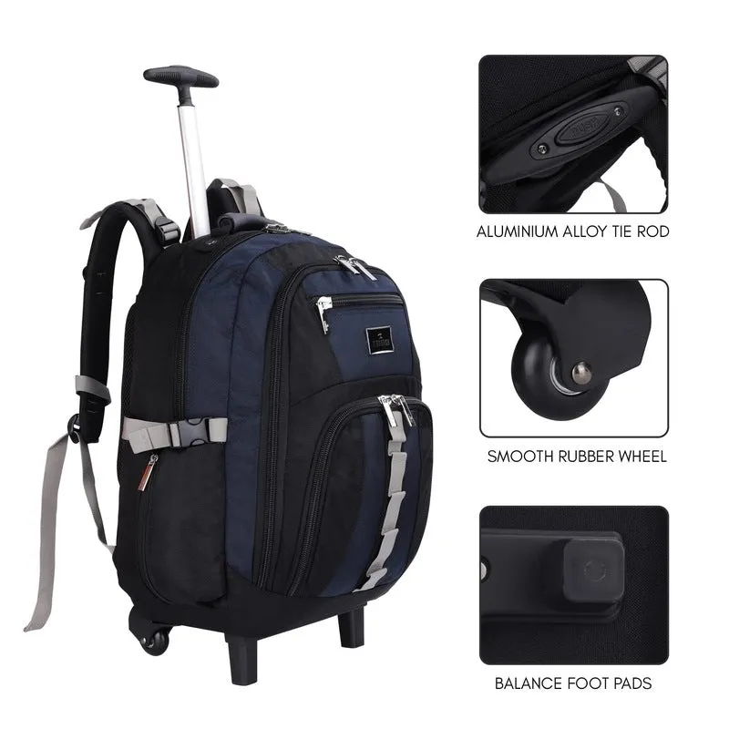 THE CLOWNFISH Transit 51 Litre Water Resistant Polyester Two Wheel Laptop Trolley Backpack (Navy Blue- Size 57 Cm)