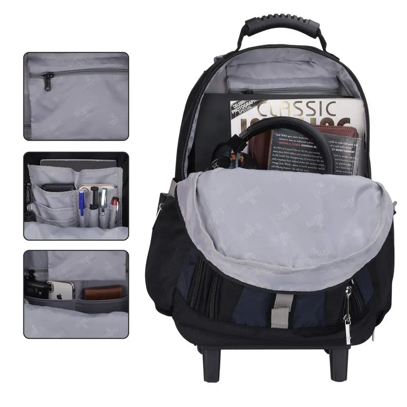 THE CLOWNFISH Transit 51 Litre Water Resistant Polyester Two Wheel Laptop Trolley Backpack (Navy Blue- Size 57 Cm)
