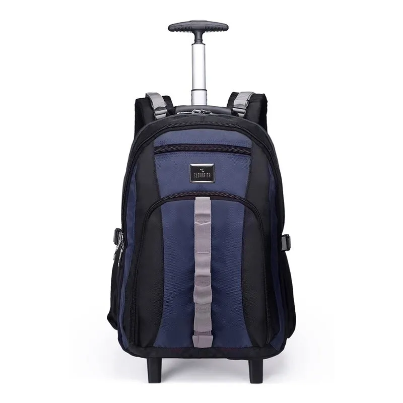 THE CLOWNFISH Transit 51 Litre Water Resistant Polyester Two Wheel Laptop Trolley Backpack (Navy Blue- Size 57 Cm)