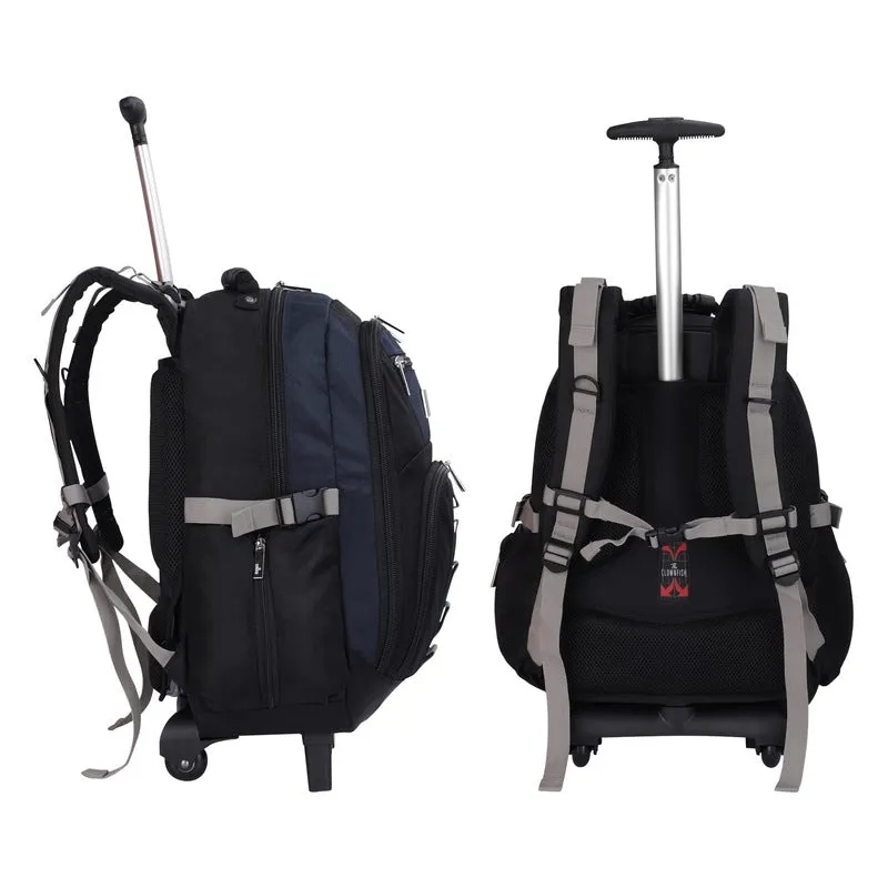 THE CLOWNFISH Transit 51 Litre Water Resistant Polyester Two Wheel Laptop Trolley Backpack (Navy Blue- Size 57 Cm)