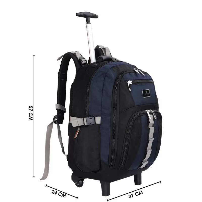 THE CLOWNFISH Transit 51 Litre Water Resistant Polyester Two Wheel Laptop Trolley Backpack (Navy Blue- Size 57 Cm)