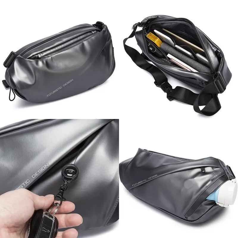 THE CLOWNFISH Water Resistant Polyester Unisex Travel Crossbody Sling Bag Chest Pack (Black)