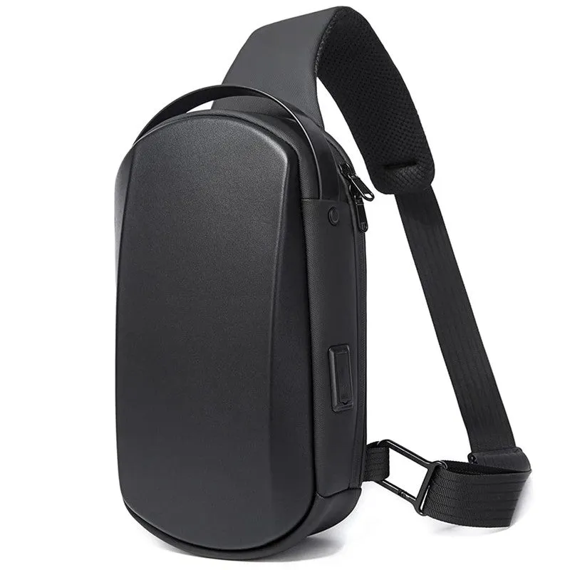 THE CLOWNFISH Water Resistant TPU Unisex Travel Crossbody Sling Bag Chest Pack with USB charging (Black)