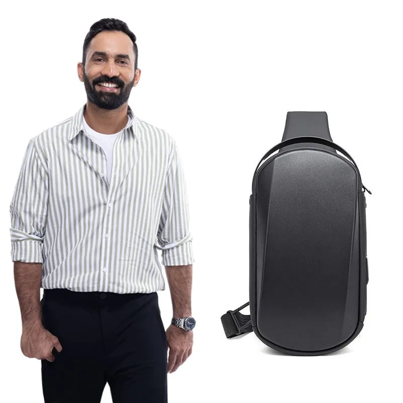 THE CLOWNFISH Water Resistant TPU Unisex Travel Crossbody Sling Bag Chest Pack with USB charging (Black)