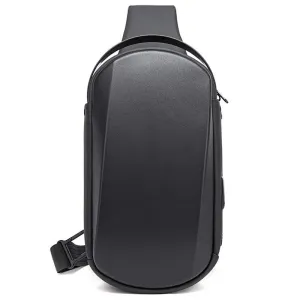 THE CLOWNFISH Water Resistant TPU Unisex Travel Crossbody Sling Bag Chest Pack with USB charging (Black)