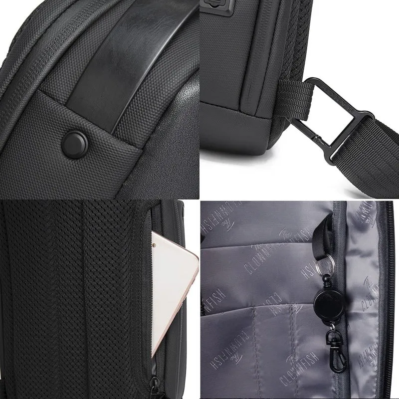 THE CLOWNFISH Water Resistant TPU Unisex Travel Crossbody Sling Bag Chest Pack with USB charging (Black)