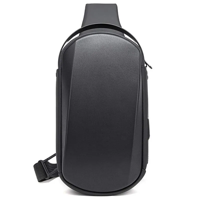 THE CLOWNFISH Water Resistant TPU Unisex Travel Crossbody Sling Bag Chest Pack with USB charging (Black)