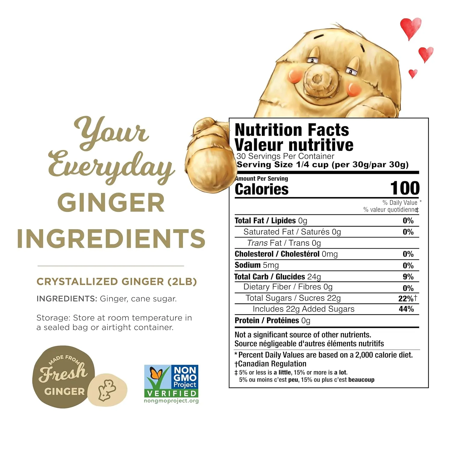 The Ginger People Crystallized Ginger 2lb Bag, Non-GMO, Gluten-Free, Vegan, Candied Ginger for Snacking, Trail Mix, Baking & More, Healthy Energy Boost, 2lb Bag (Pack of 1)