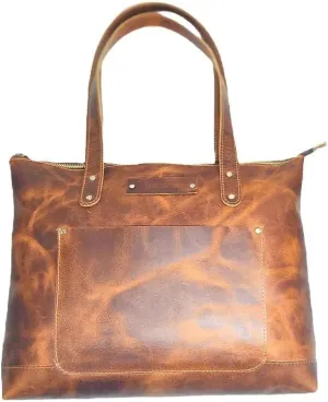 The Tannery Handmade Unlined Full Grain Classic Leather Tote Bag for Women Large Handbag Designer Ladies Travel Bag (Brown Crunch Tote Bag)