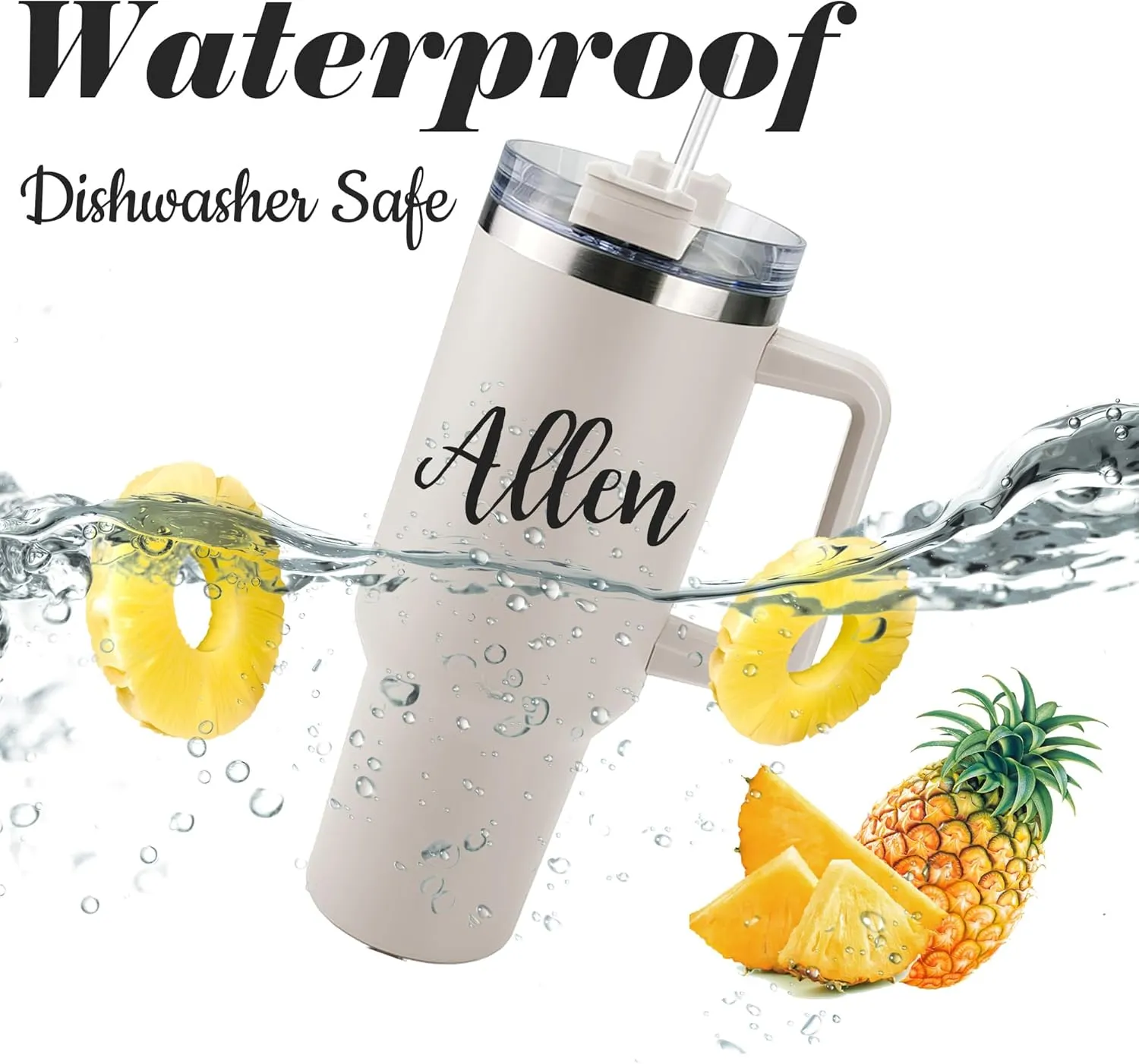 ThermoThrill Ships Next Day, Personalized 40 Oz Tumbler with Handle and Straw, Custom Tumbler with Text Photo Stainless Steel Travel Mug Customized Birthday Gifts for Women Men