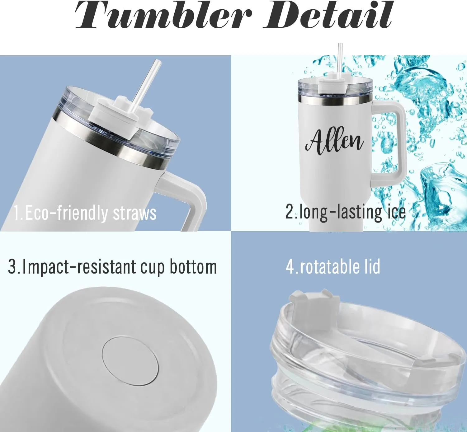 ThermoThrill Ships Next Day, Personalized 40 Oz Tumbler with Handle and Straw, Custom Tumbler with Text Photo Stainless Steel Travel Mug Customized Birthday Gifts for Women Men