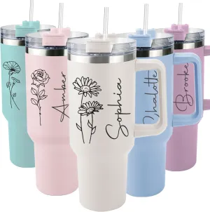 ThermoThrill Ships Next Day, Personalized 40 Oz Tumbler with Handle and Straw, Custom Tumbler with Text Photo Stainless Steel Travel Mug Customized Birthday Gifts for Women Men