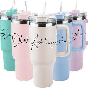 ThermoThrill Ships Next Day, Personalized 40 Oz Tumbler with Handle and Straw, Custom Tumbler with Text Photo Stainless Steel Travel Mug Customized Birthday Gifts for Women Men