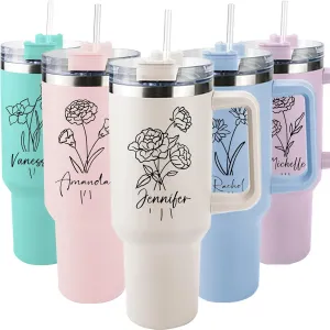 ThermoThrill Ships Next Day, Personalized 40 Oz Tumbler with Handle and Straw, Custom Tumbler with Text Photo Stainless Steel Travel Mug Customized Birthday Gifts for Women Men