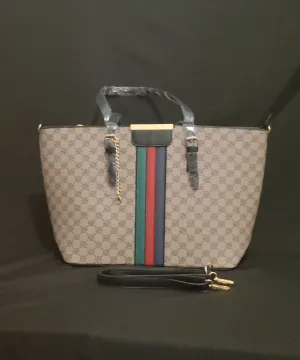 Three Stripe Black Printed Handbag