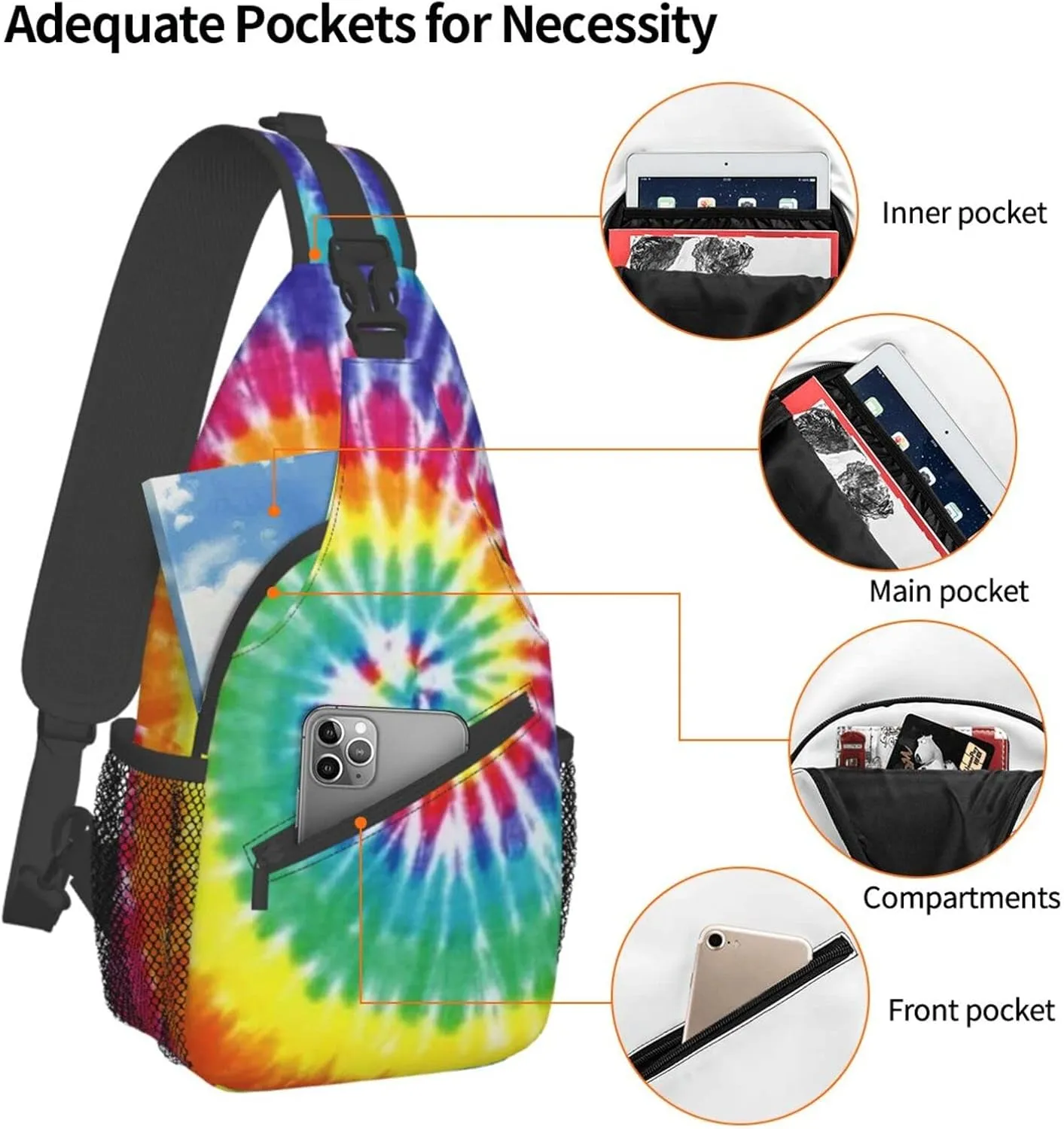 Tie Dye Sling Bag Crossbody Travel Hiking Backpack Daypack for Women Men Unisex，Shoulder Chest Bags Cycling Gym One Size