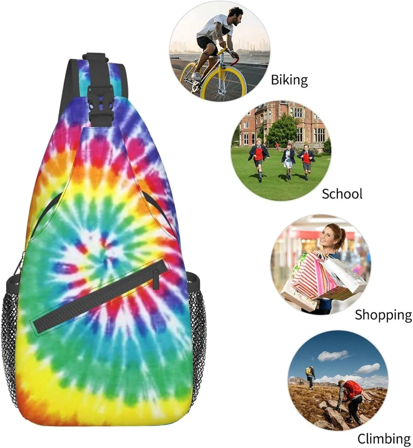 Tie Dye Sling Bag Crossbody Travel Hiking Backpack Daypack for Women Men Unisex，Shoulder Chest Bags Cycling Gym One Size