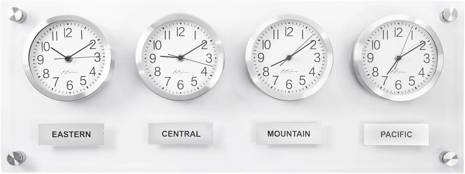 Time Zone Clock - Elegant Modern Mondial Wall Clock - Silent Non Ticking - Quartz Analog Battery Operated - Multiple City/Country/Region/World Clock - Easy Install - 32 Inch x 12 Inch