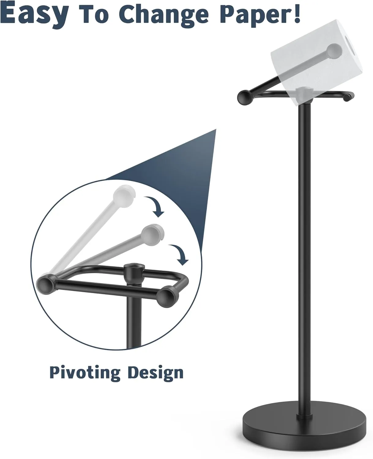 Toilet Paper Holder Stand, Modern Bathroom Free Standing Toilet Paper Roll Holder, Stainless Steel Tissue Rack, Rust-Proof & Heavy Stable Base (Matte Black)