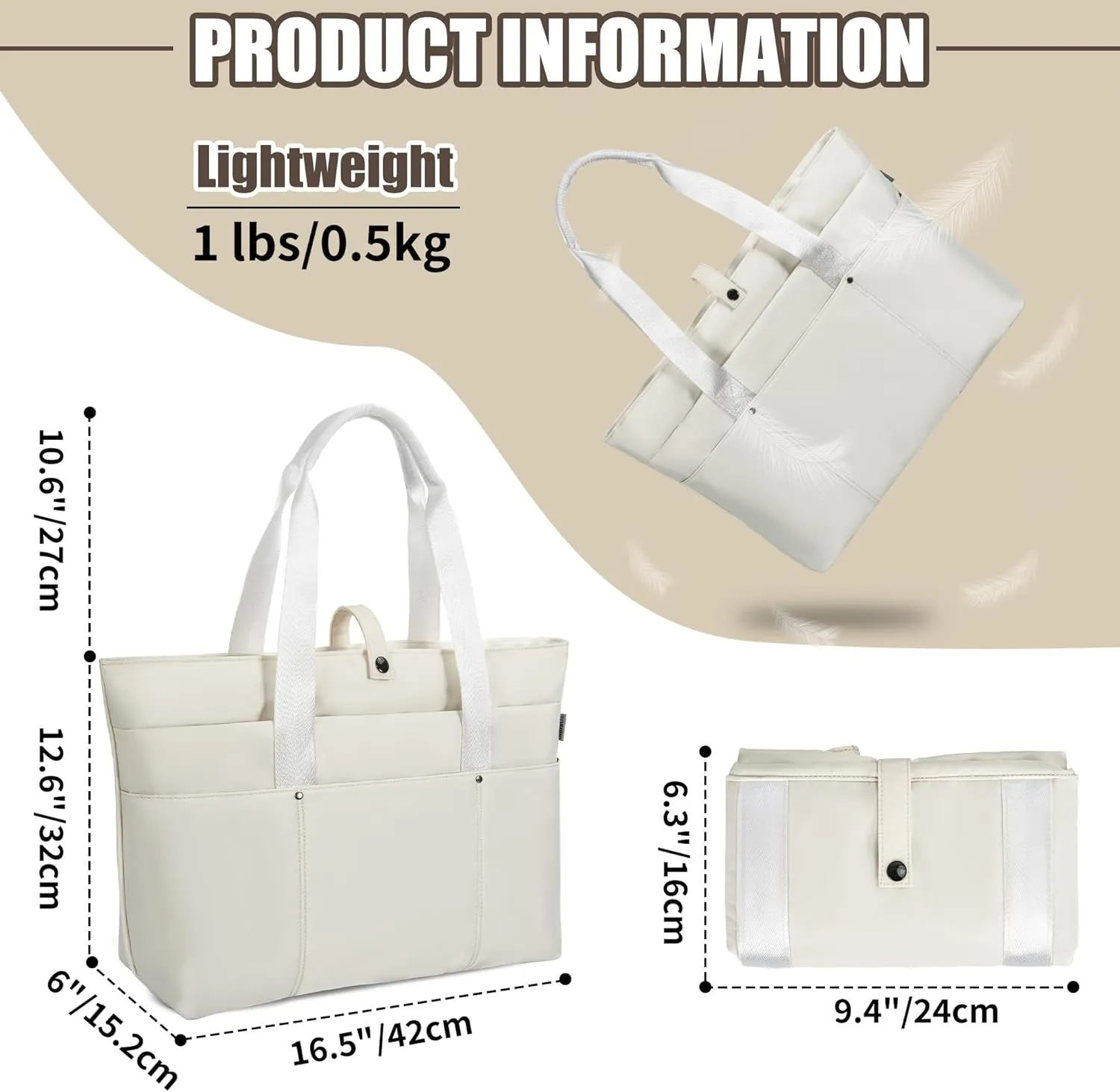 TORIBIO Tote Bag for Women, Foldable Large Tote Bag Shoulder Bag Handbag Utility Tote for Travel, Work