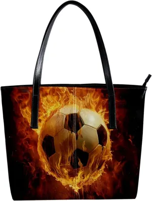 Tote Bag for Women, Large Tote Bag, Tote Bag with Zipper, Modern Flame Football, Womens Tote Bags for Work