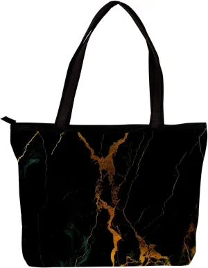 Tote Bag, Large Tote Bag, Women's Tote Handbags, Modern Minimalist Black Gold Marble Pattern, Womens Tote Bags for Work
