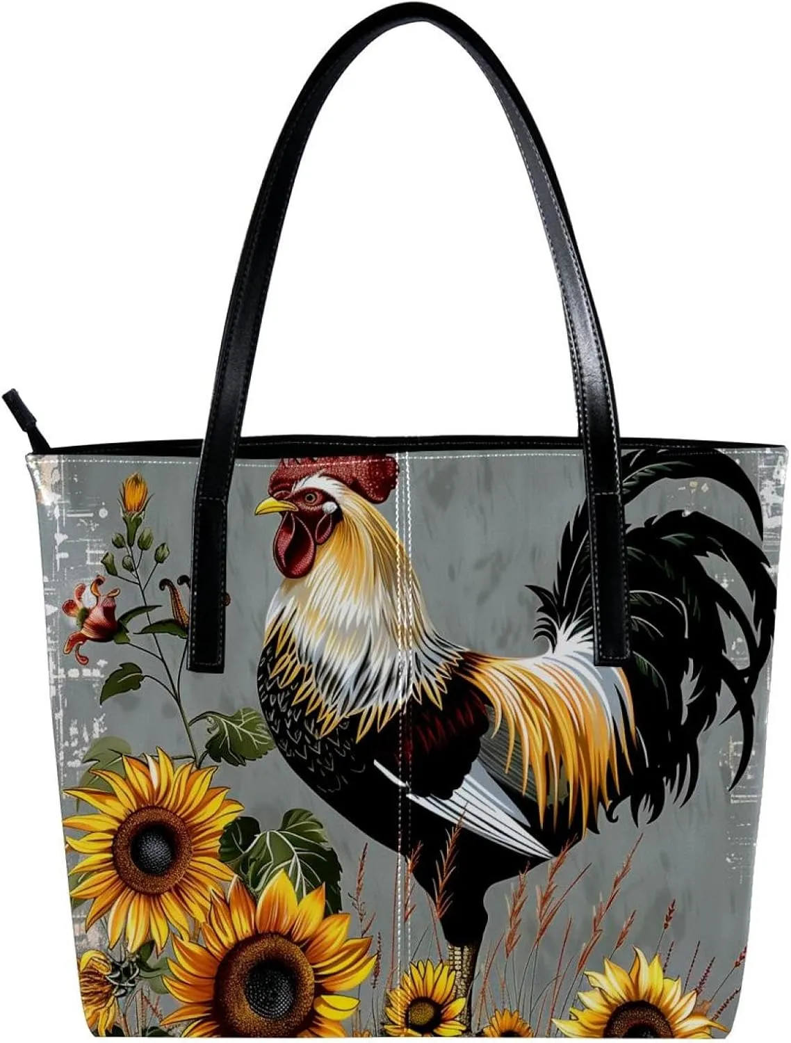 Tote Bags, Large Tote Bag, Tote Bag with Zipper, Sunflower Geometric Pattern Modern, Tote Bags Women
