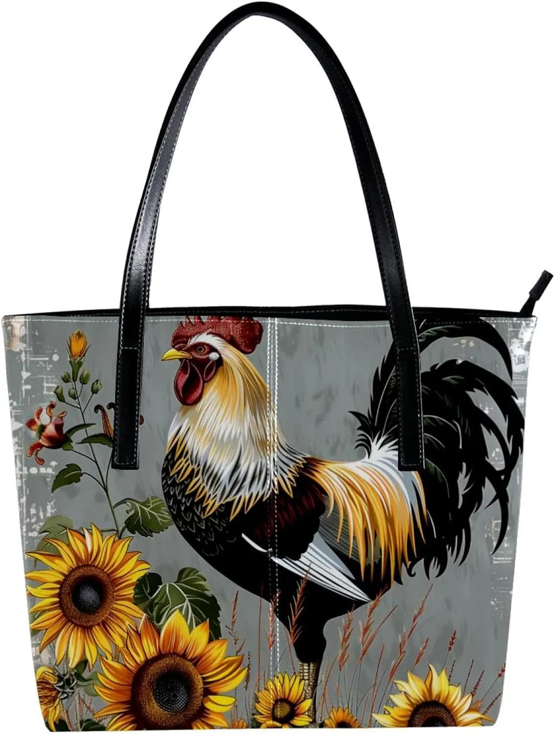 Tote Bags, Large Tote Bag, Tote Bag with Zipper, Sunflower Geometric Pattern Modern, Tote Bags Women
