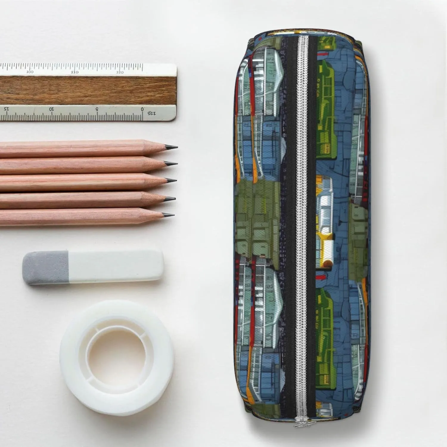 train Cars Makeup Bag for Women Men Pencil Pouch Travel Small Cosmetic Bag Zippered Toiletry Bags Aesthetic Pen Bags Leather Coin Pouch Purse