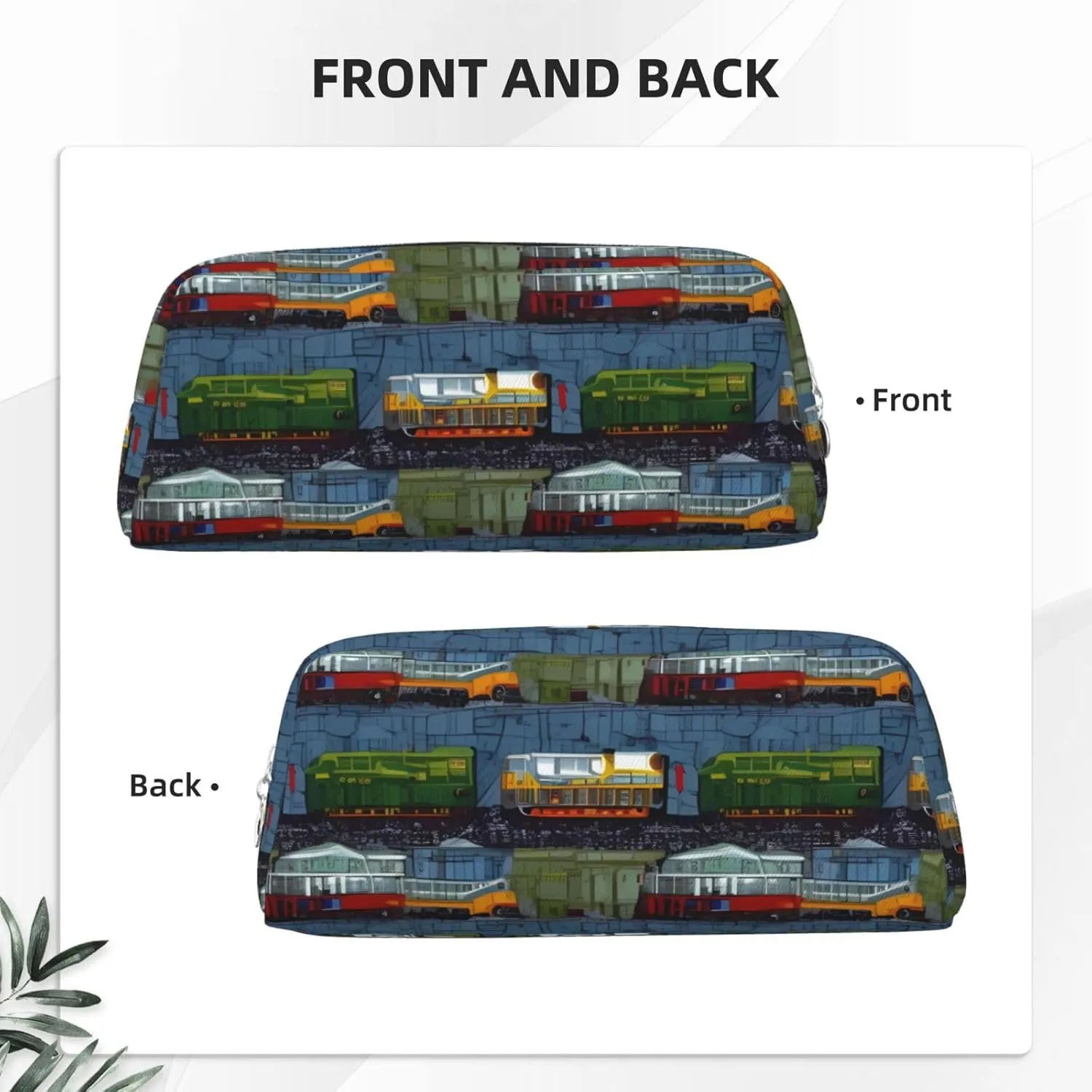 train Cars Makeup Bag for Women Men Pencil Pouch Travel Small Cosmetic Bag Zippered Toiletry Bags Aesthetic Pen Bags Leather Coin Pouch Purse