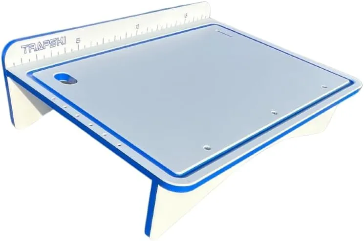 TRAPSKI Made in the USA | Common or Premium Bucket Raised Fillet Cutting Board Table | 1/2 inch Thick HDPE UV Protected | Non-Skid or Mark Rubber Feet (White/Blue, 18" Wx13 Dx5 H)