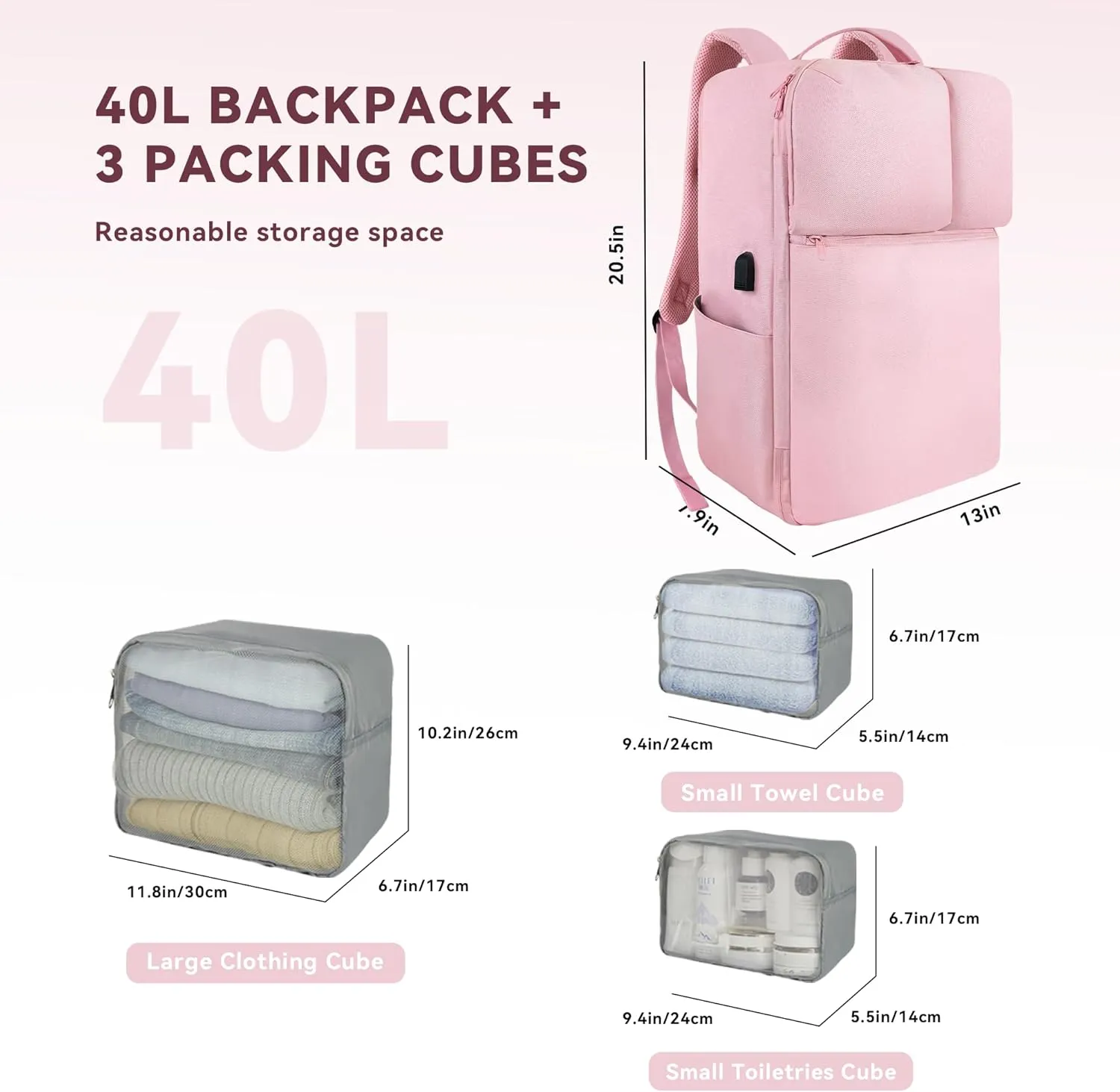 Travel Backpack for Women, 40L Carry on Travel Backpack Flight Approved, Personal Item Travel Bag with USB Charging Port and Shoe Pouch, Casual Daypack for Weekender Business and Hiking