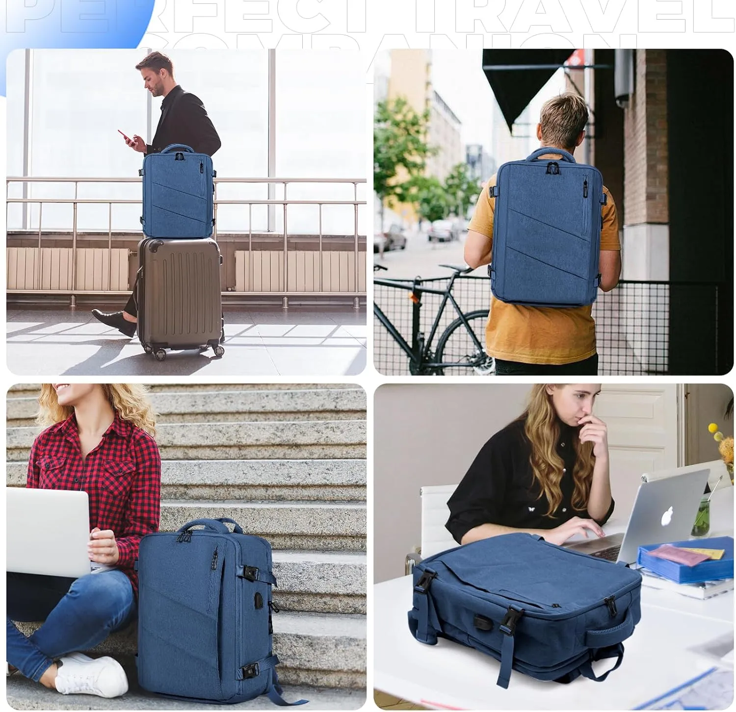 Travel Backpack Women Men, Carry on 18x14x8 inches Personal Item Backpacks, Spirit Frontier Airlines Approved Casual Daypacks (Dark Blue, Large)
