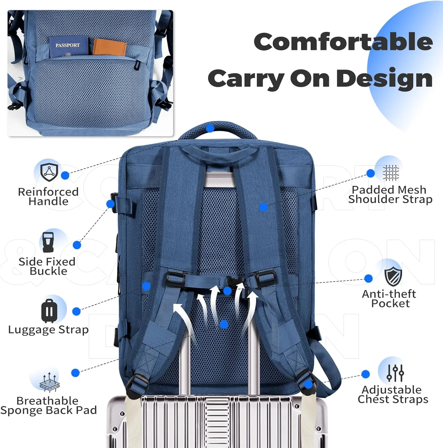 Travel Backpack Women Men, Carry on 18x14x8 inches Personal Item Backpacks, Spirit Frontier Airlines Approved Casual Daypacks (Dark Blue, Large)
