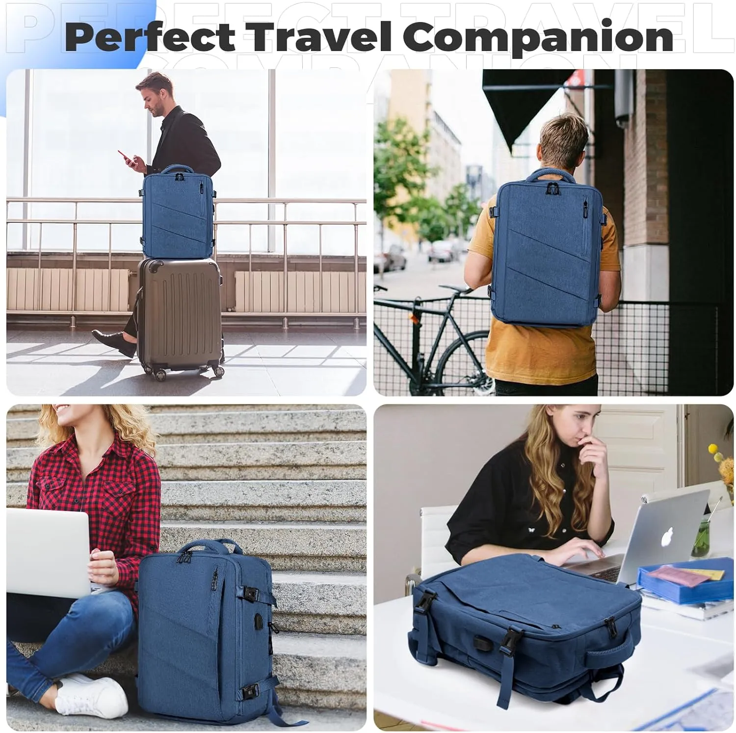 Travel Backpack Women Men, Carry on 18x14x8 inches Personal Item Backpacks, Spirit Frontier Airlines Approved Casual Daypacks (Dark Blue, Large)