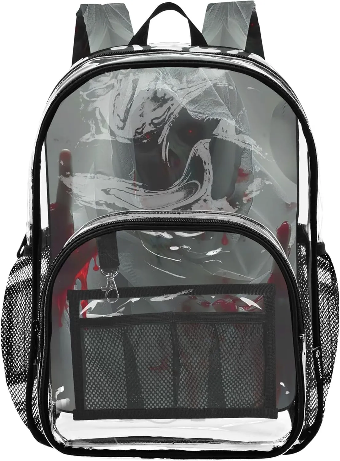 Travel Clear Bags for Women Kids Backpack Boys Girls Approved Shoulder Bag Ghostly Death Skull Bloody