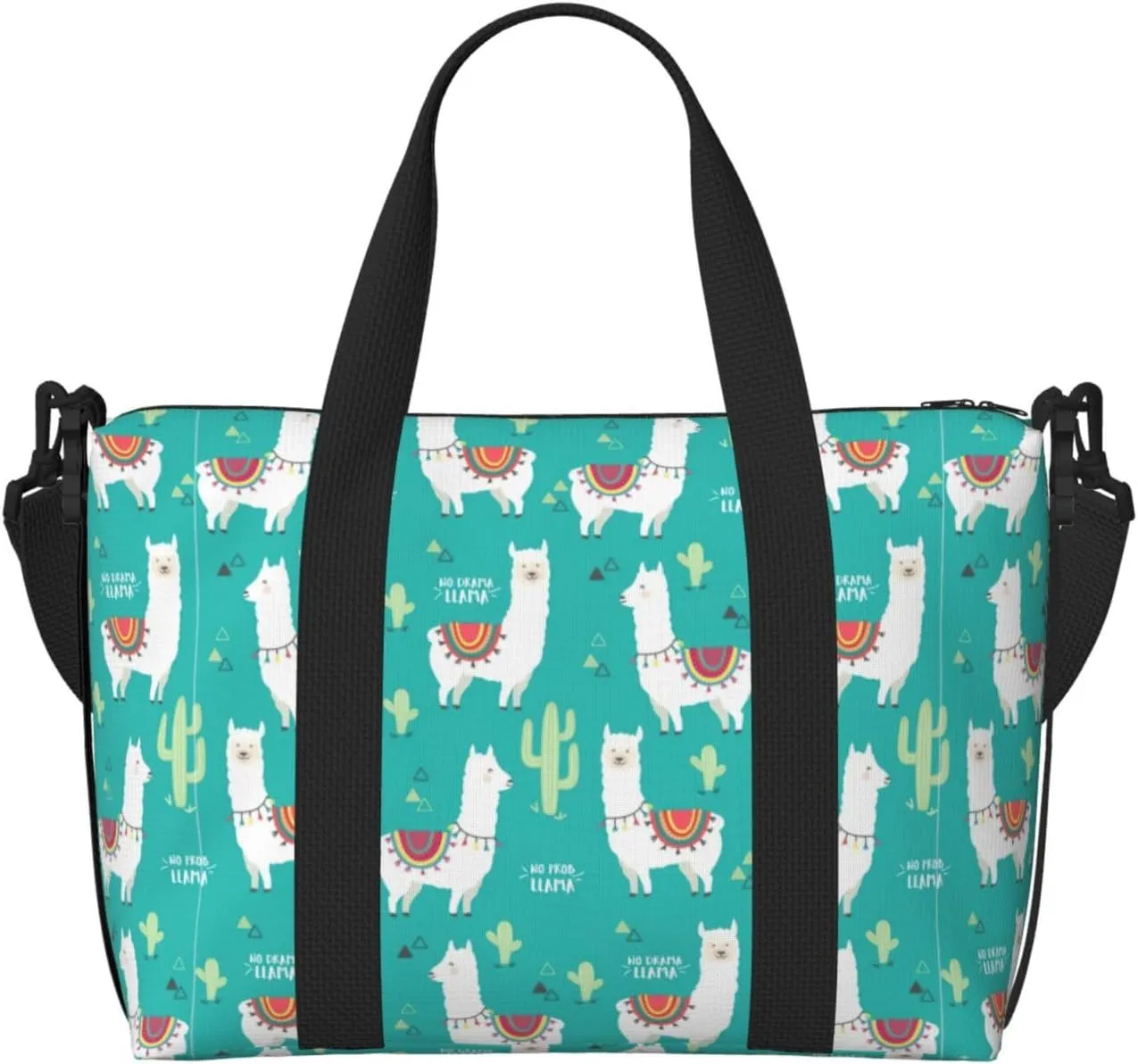 Travel Duffle Bag Weekender Bag Carry On Tote Bag Sport Gym Bag for Women Men Cute White Llama and Cactus Print