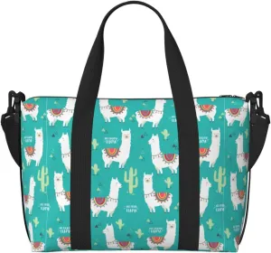Travel Duffle Bag Weekender Bag Carry On Tote Bag Sport Gym Bag for Women Men Cute White Llama and Cactus Print