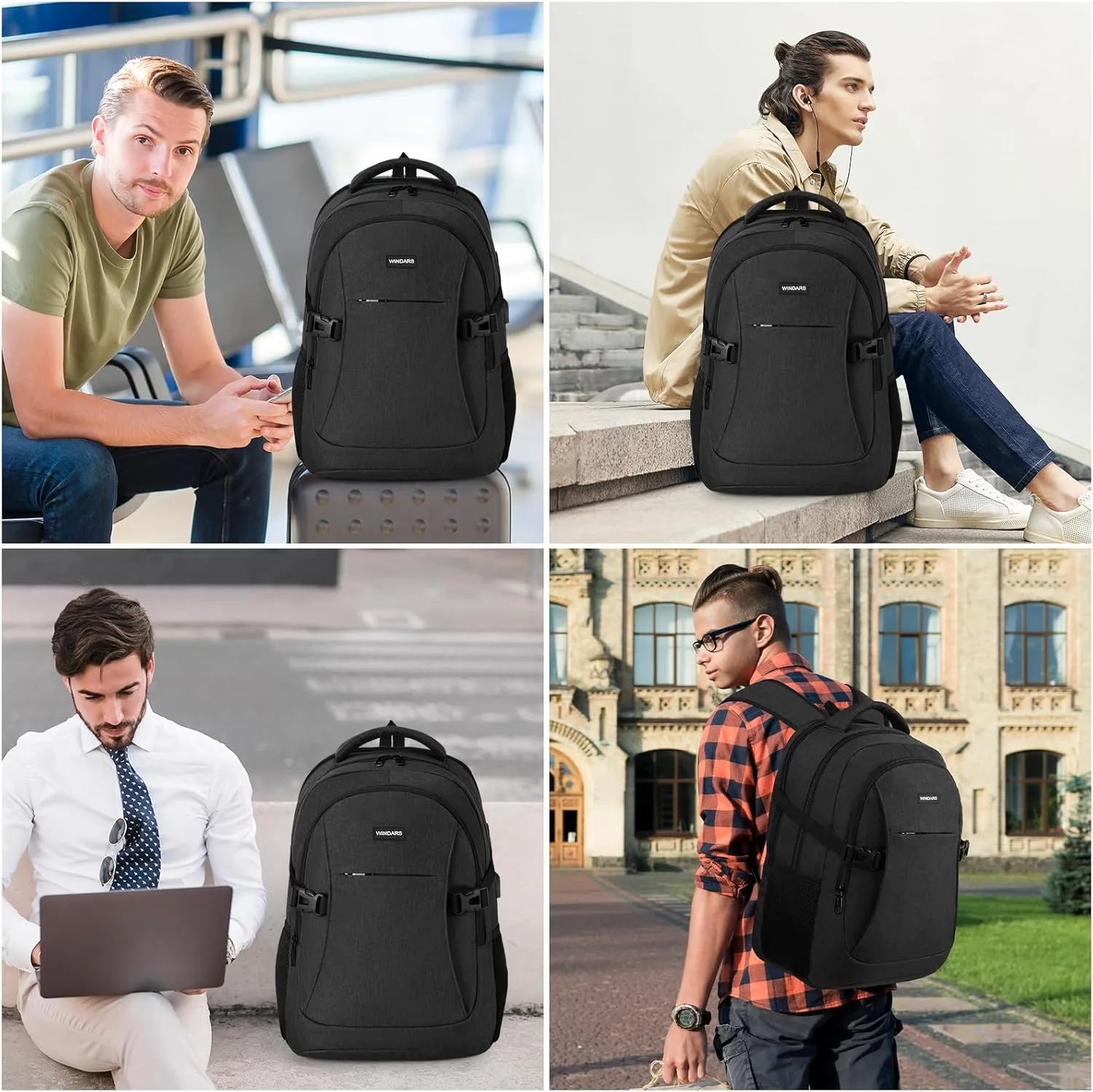 Travel Laptop Backpack, 15.6 Inch Large School Backpacks for Teens Boys, Water Resistant Business Men Computer Bag Durable Women Back Pack with USB Charging Port for College Work, Black